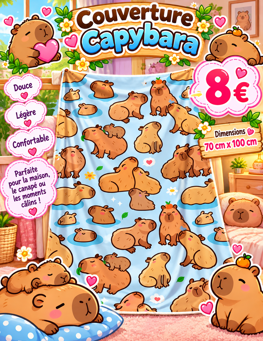 Couverture Capybara - 70 x 100 cm