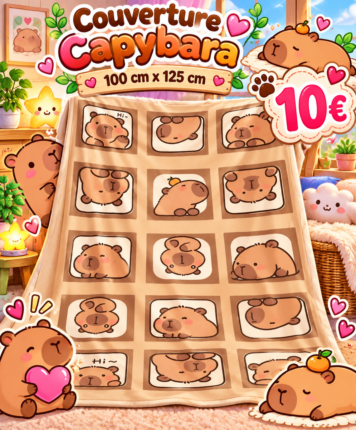 Couverture Capybara - 100 x 125 cm