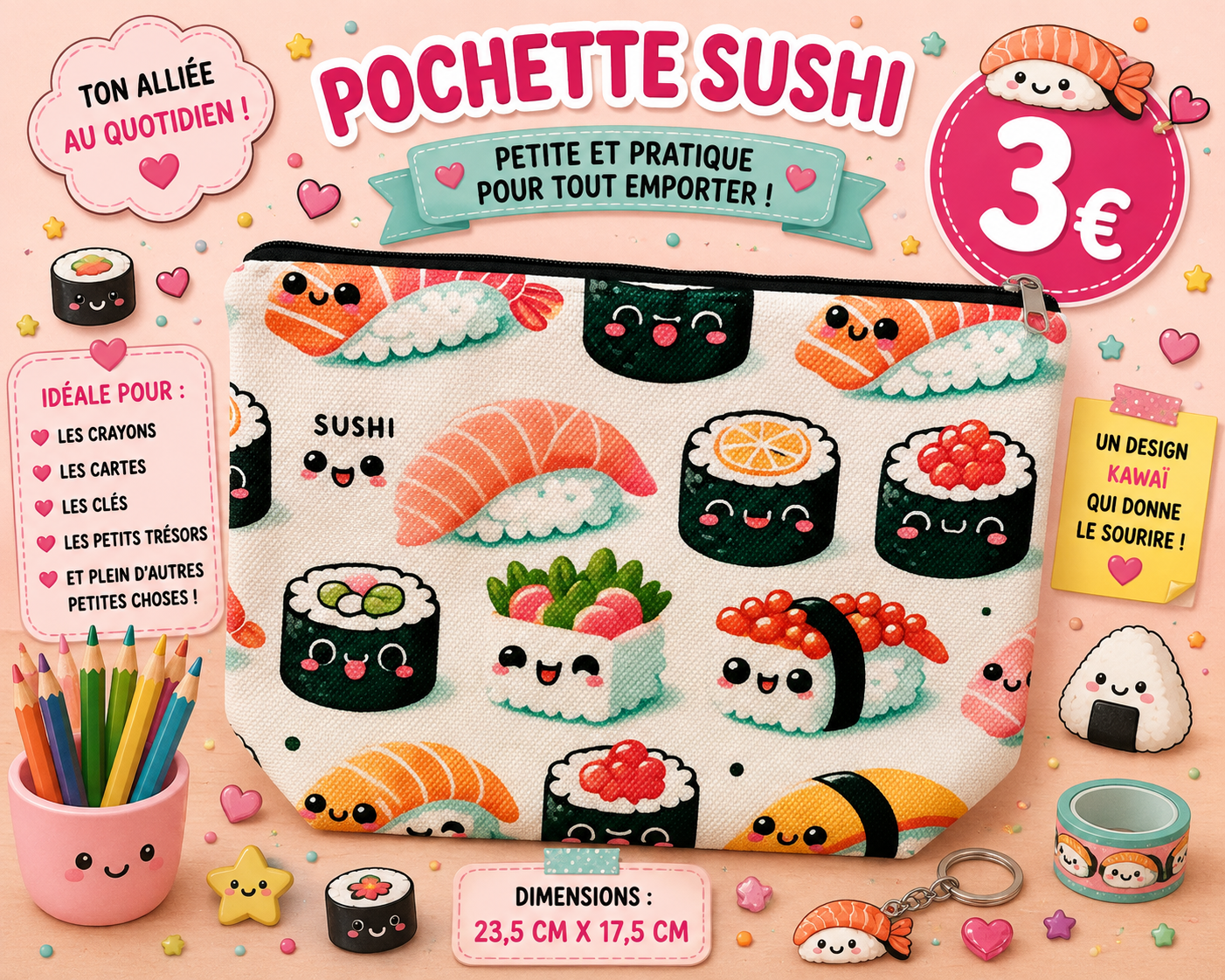 Pochette Sushis kawaï