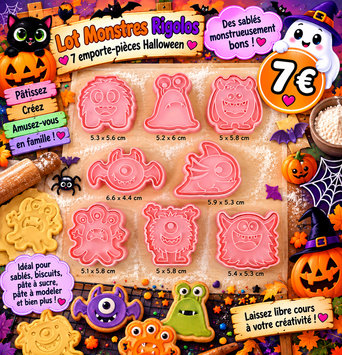 7 emporte pièces Monstres Halloween