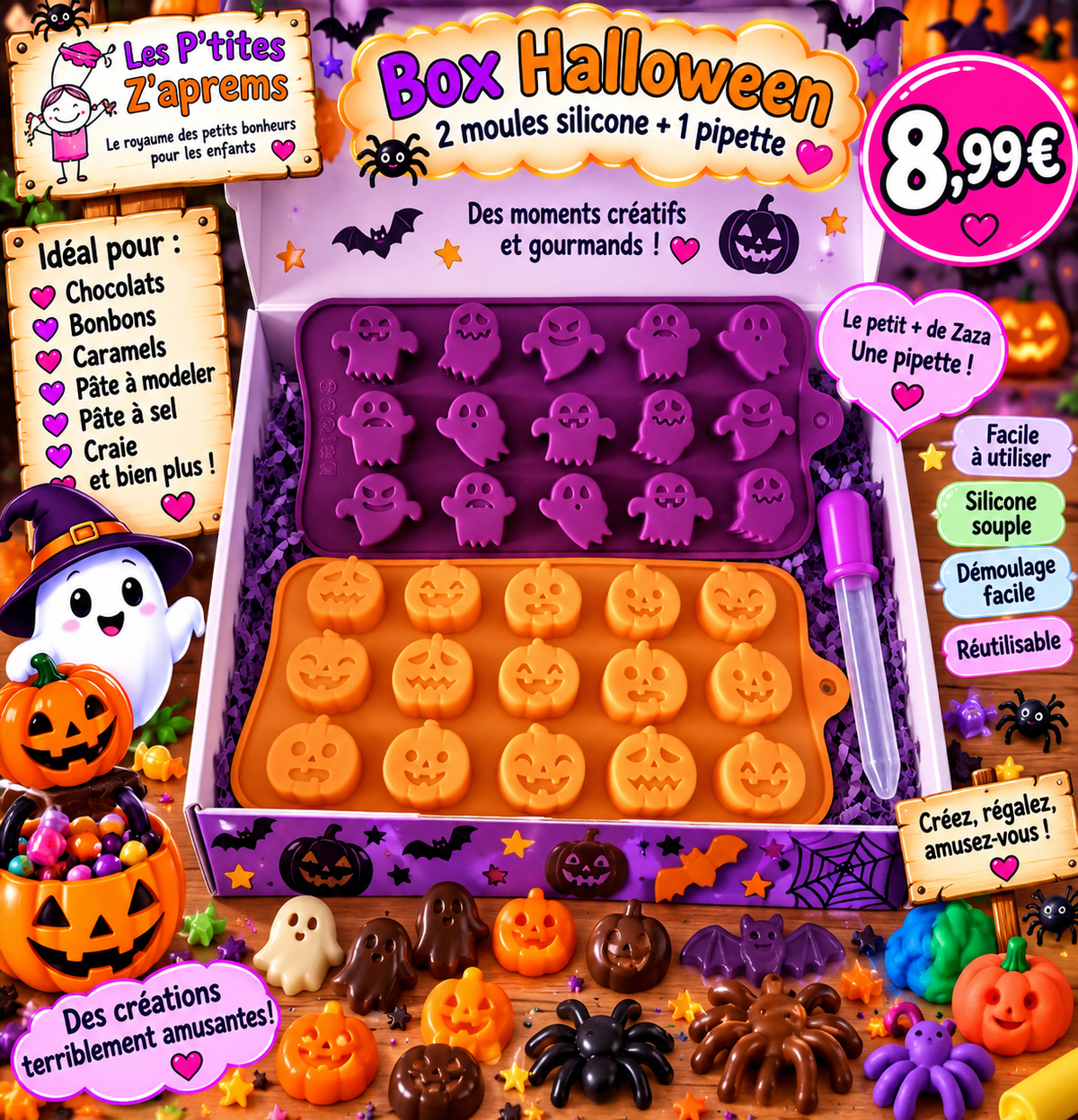 Box Halloween - 2 moules silicone bonbons , chocolats