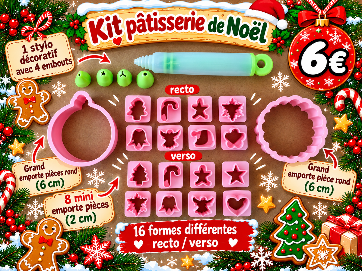 Kit pâtisserie de Noël - 8 mini emporte pièces + 2 grands emporte pièces