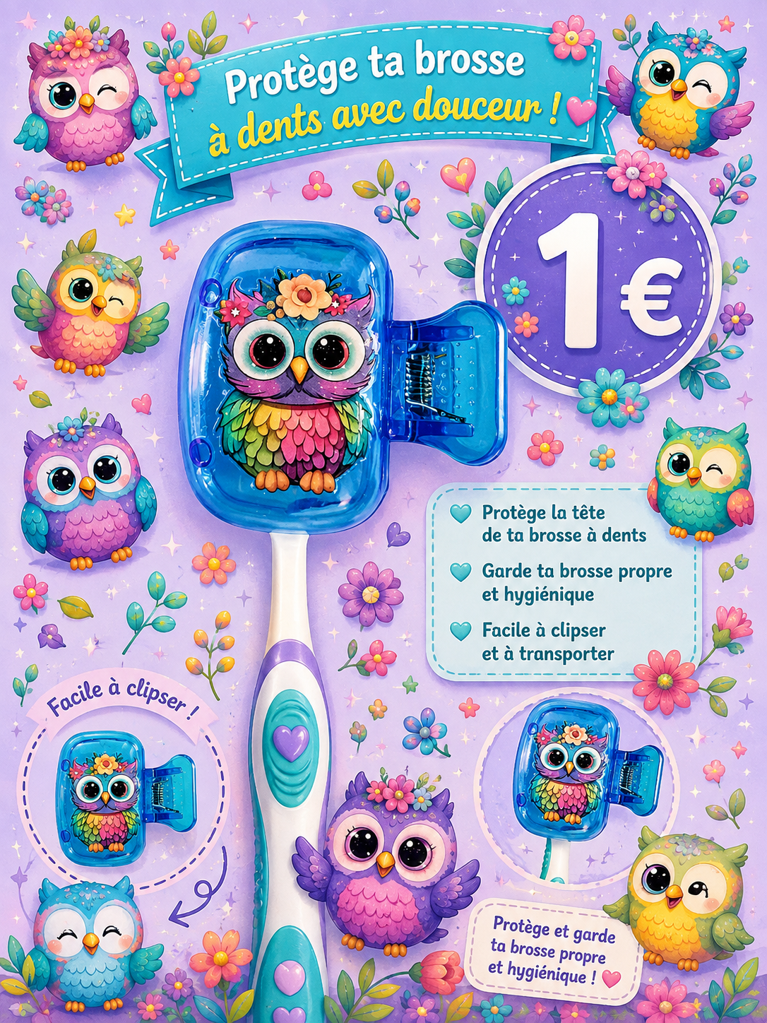 Protège brosse à dents Hiboux