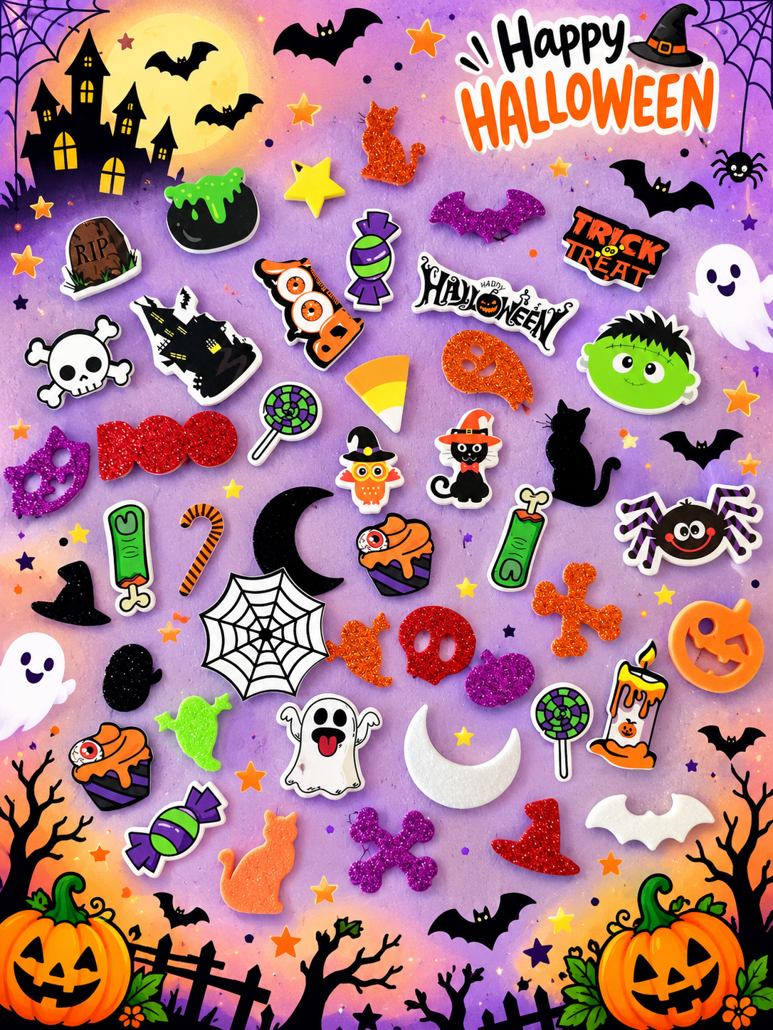 Kit 4 couronnes Halloween - 2 pochettes de stickers
