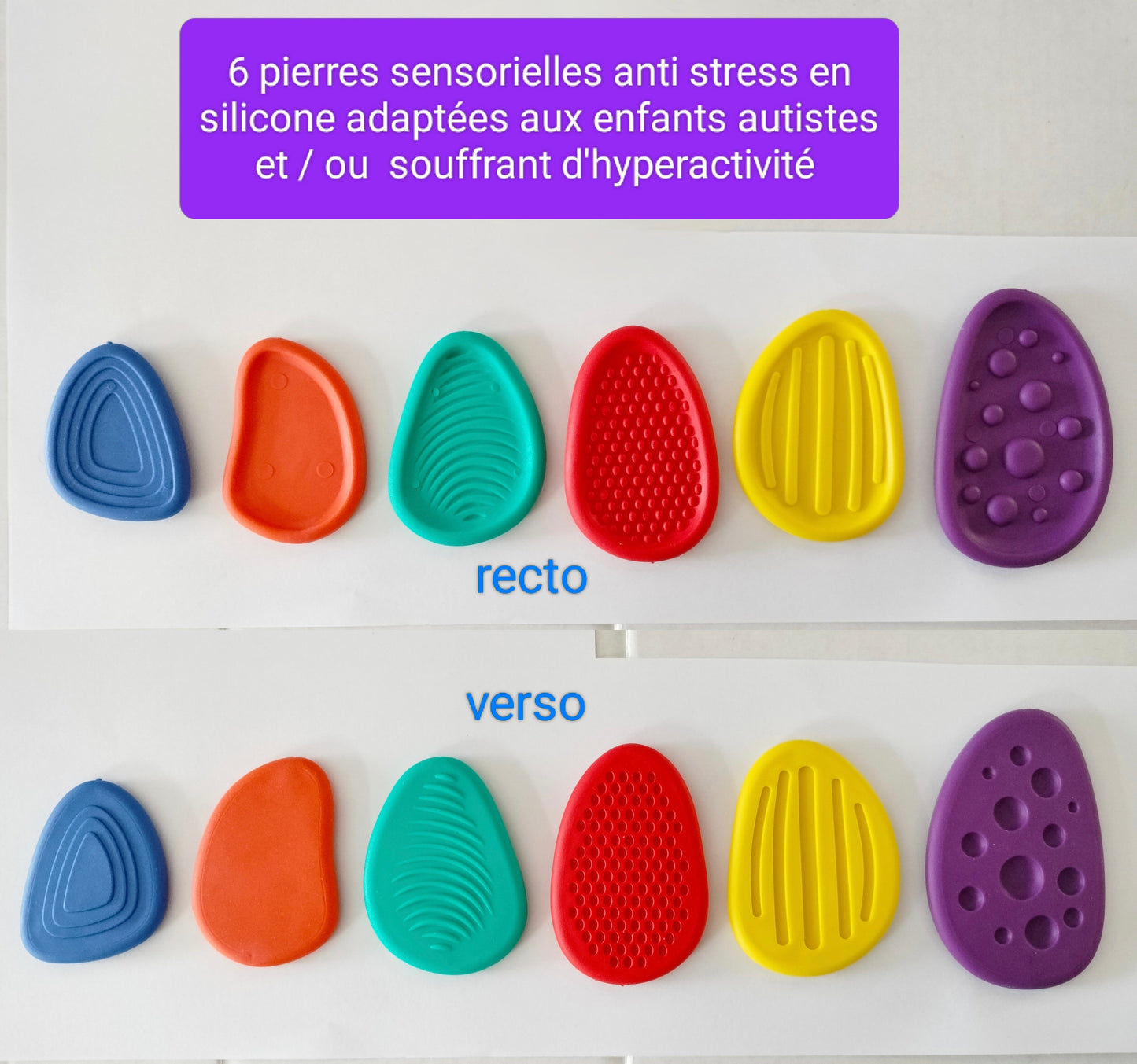 6 Pierres sensorielles anti stress en silicone