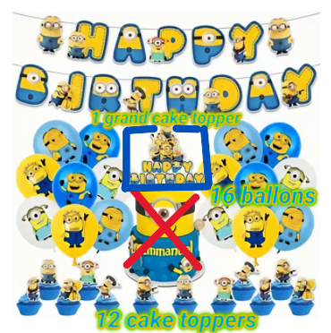 Kit anniversaire Minions : jeu dooble , serviettes , cake topper , banderole et 4 lunettes Minions
