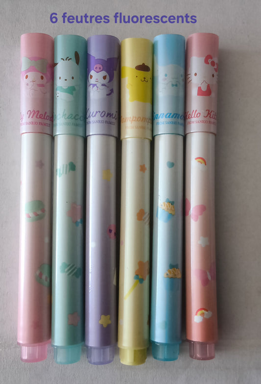 6 feutres fluos Hello Kitty and friends