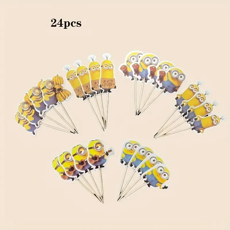 Kit anniversaire Minions : jeu dooble , serviettes , cake topper , banderole et 4 lunettes Minions