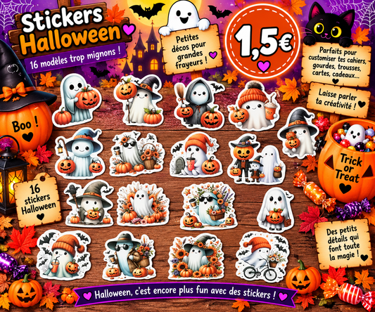 16 stickers Fantômes d' Halloween