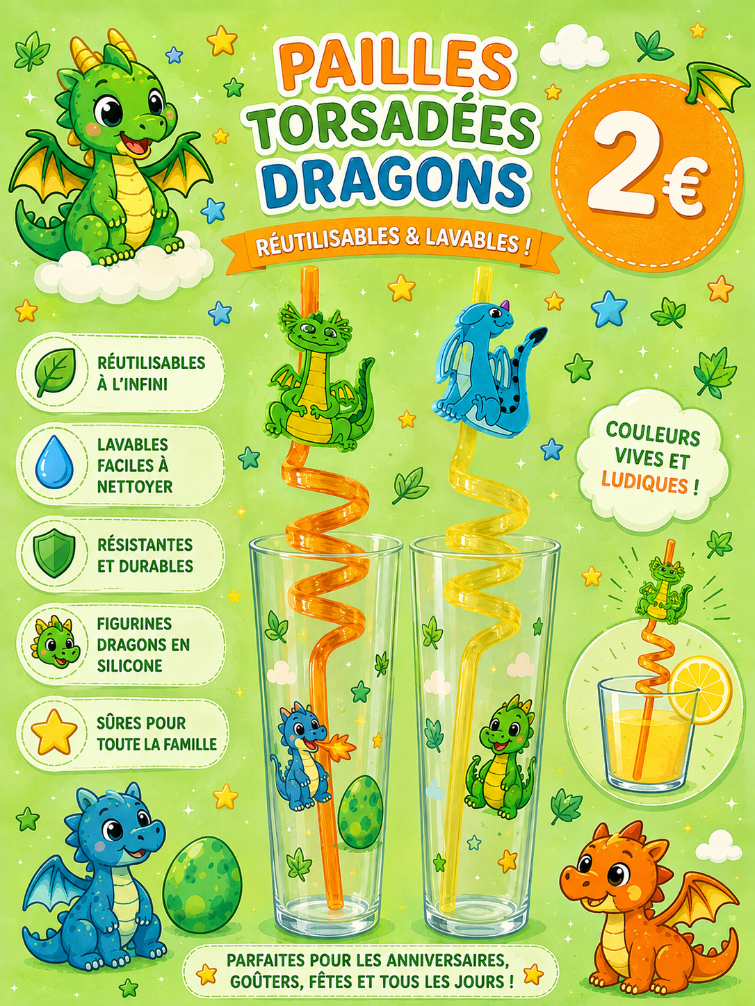 2 pailles torsadées Dragons