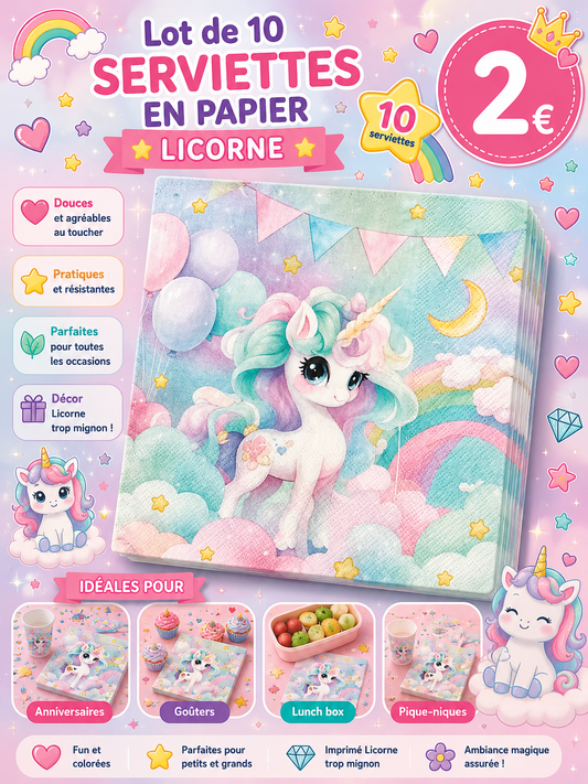 10 serviettes en papier Licorne