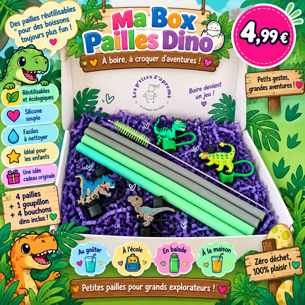 Kit pailles Dinosaures