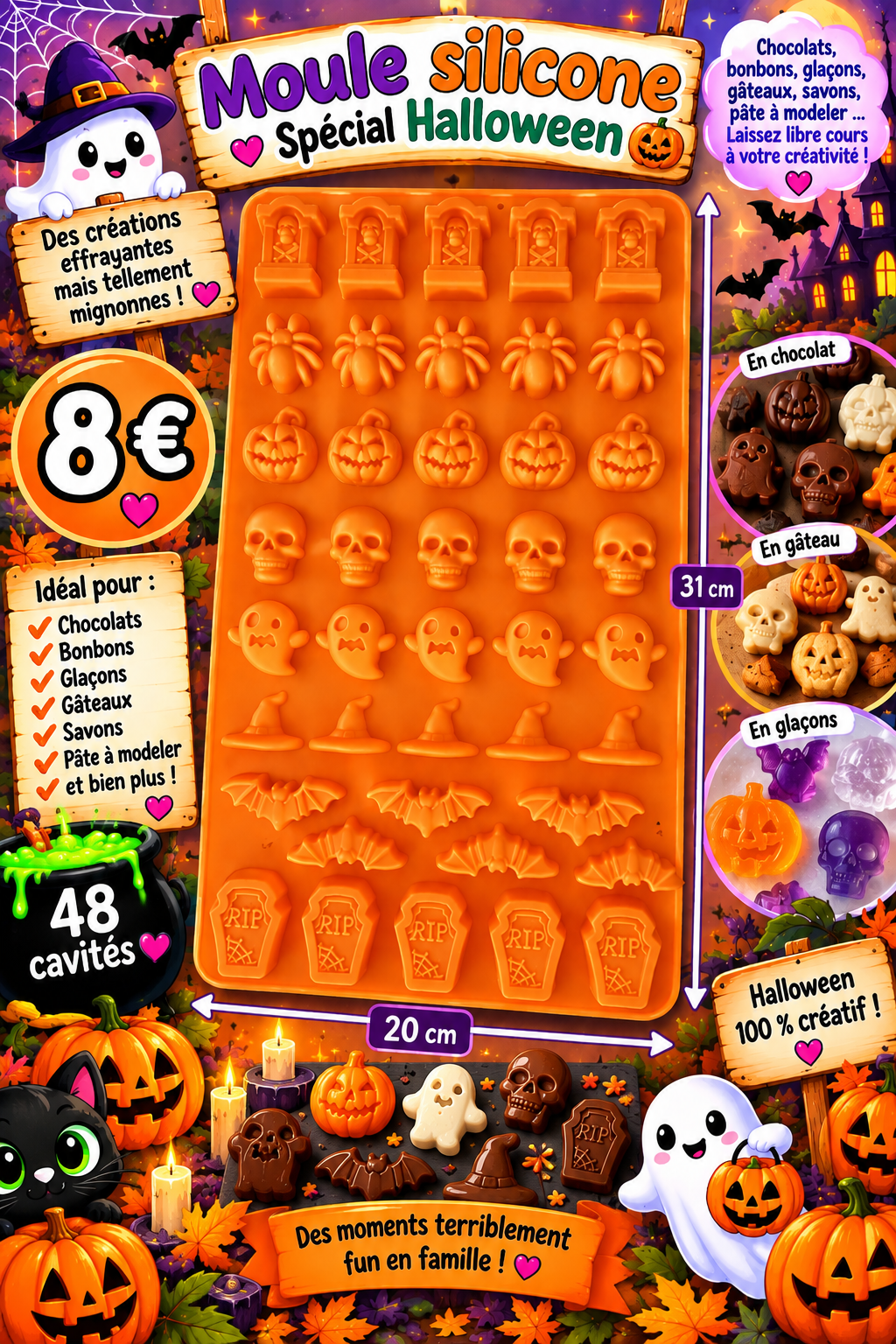 Grand moule silicone Halloween - 48 cavités