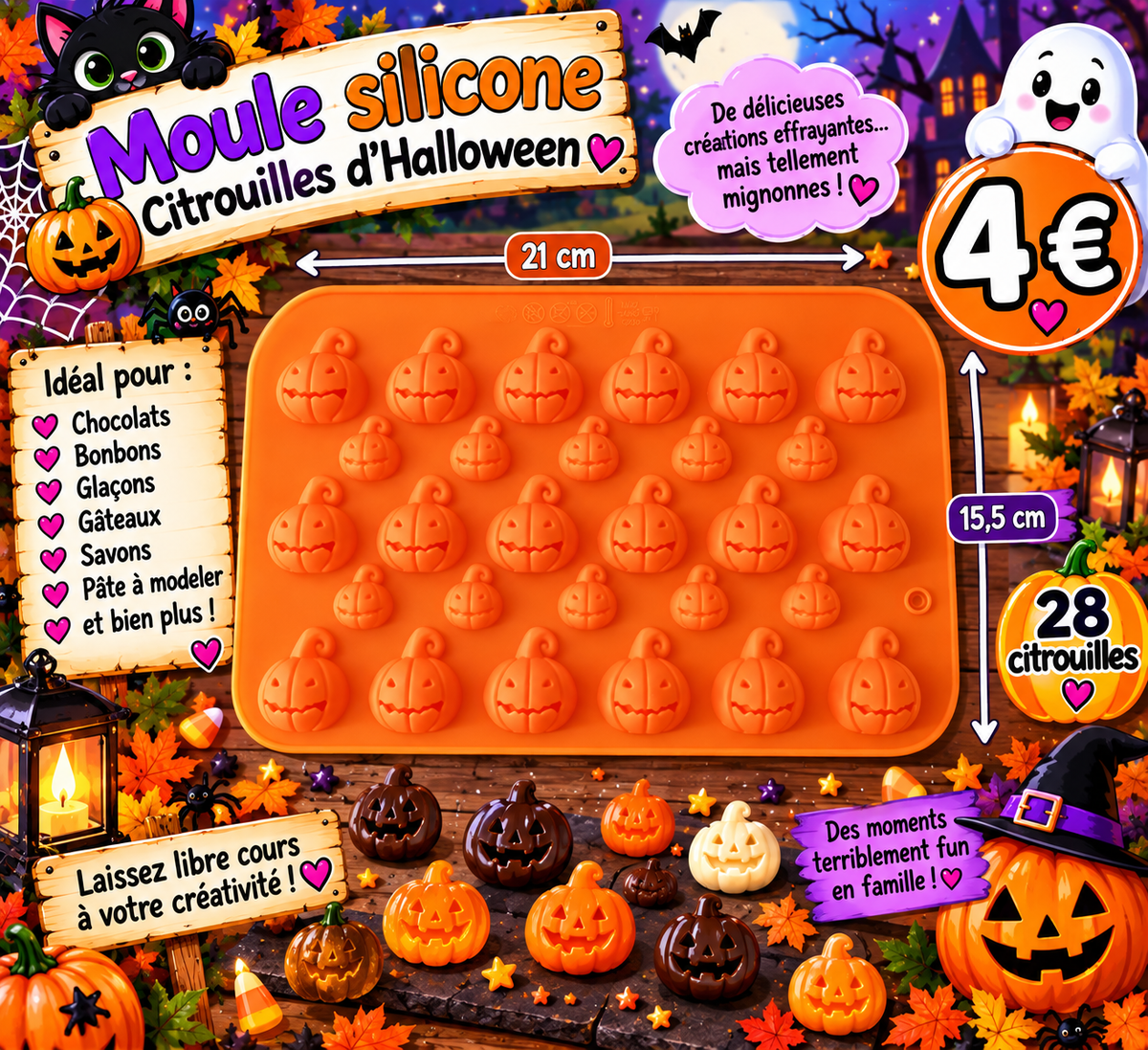 Moule silicone P'tites Citrouilles d' Halloween