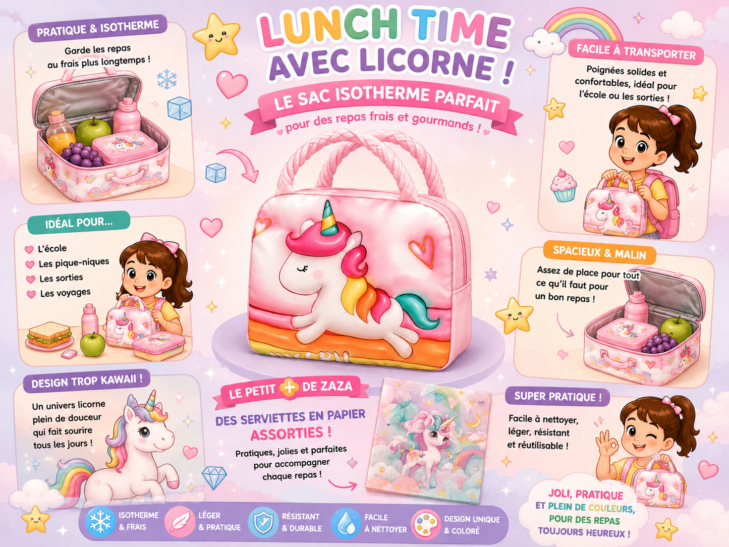 Kit lunch Licorne - 5 pièces