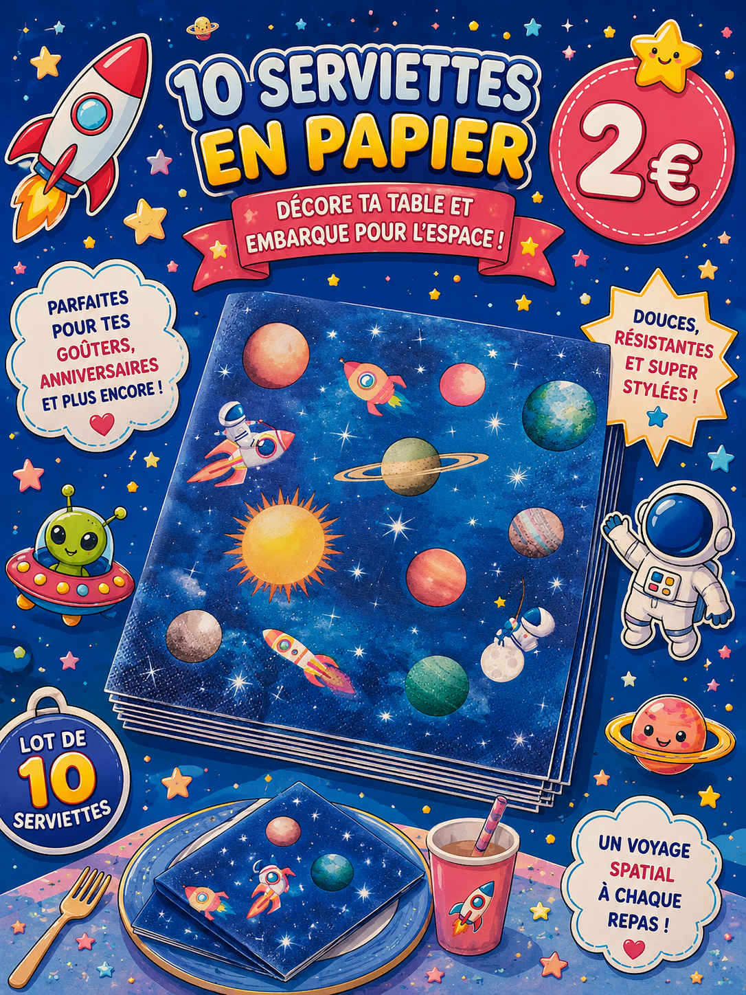 10 serviettes en papier thème Espace
