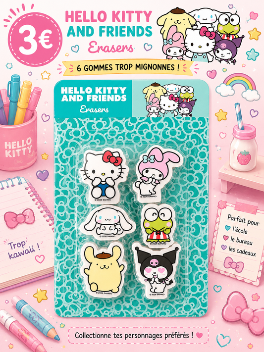 6 gommes Hello Kitty and friends