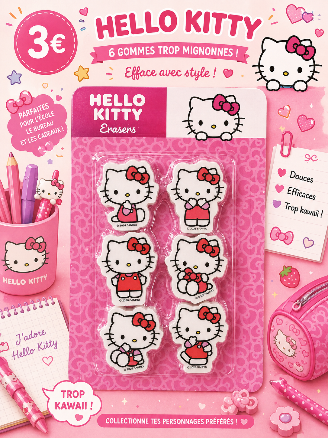 6 gommes Hello Kitty