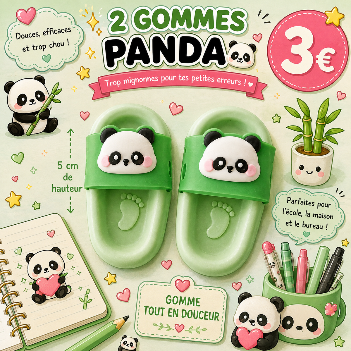 2 gommes Panda