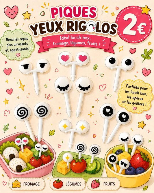 7 paires d'yeux rigolos - piques à fromages, légumes , fruits