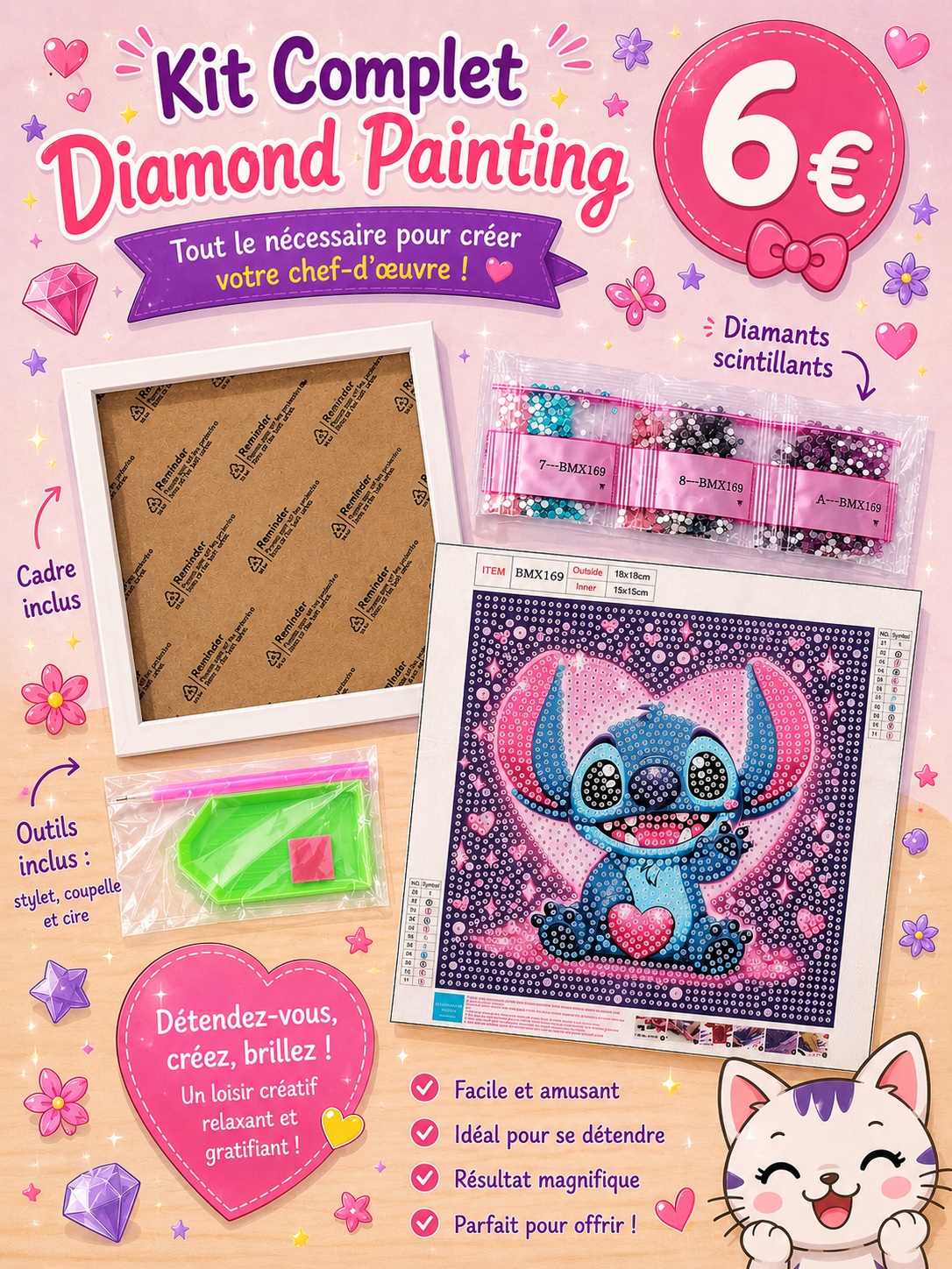 Kit complet Diamond painting Stitch
