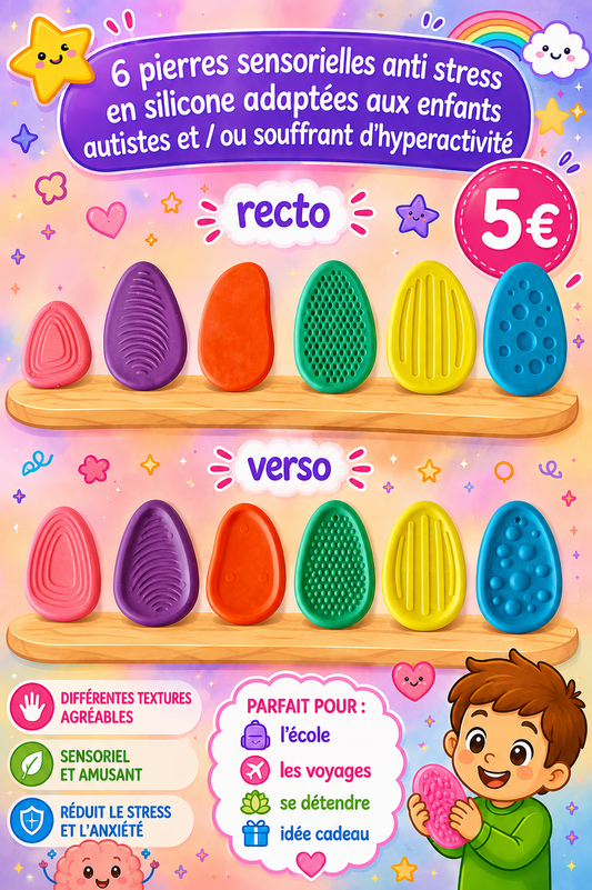 6 pierres sensorielles anti stress en silicone