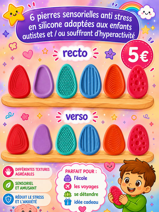 6 pierres sensorielles anti stress en silicone