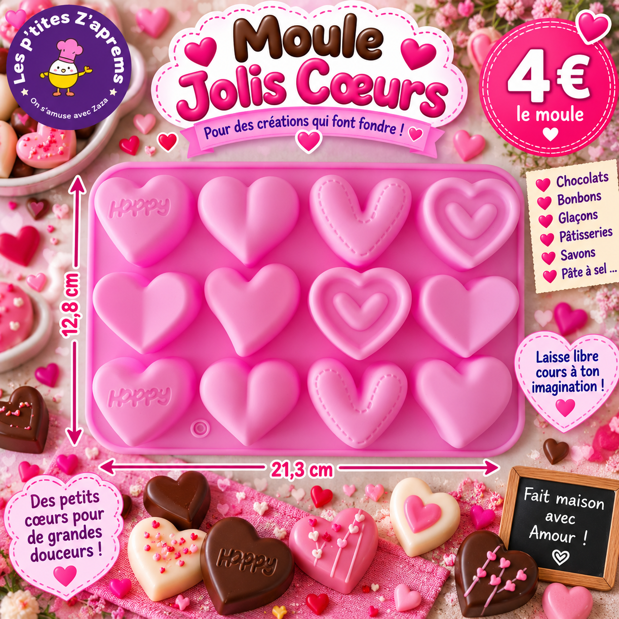 Moule silicone Jolis Coeurs