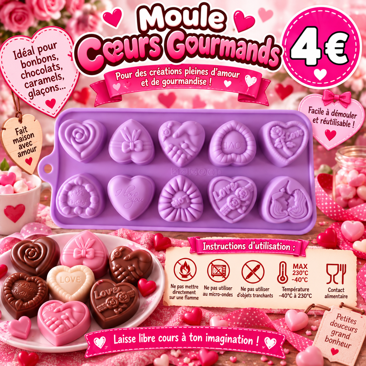 Moule silicone Coeurs gourmands