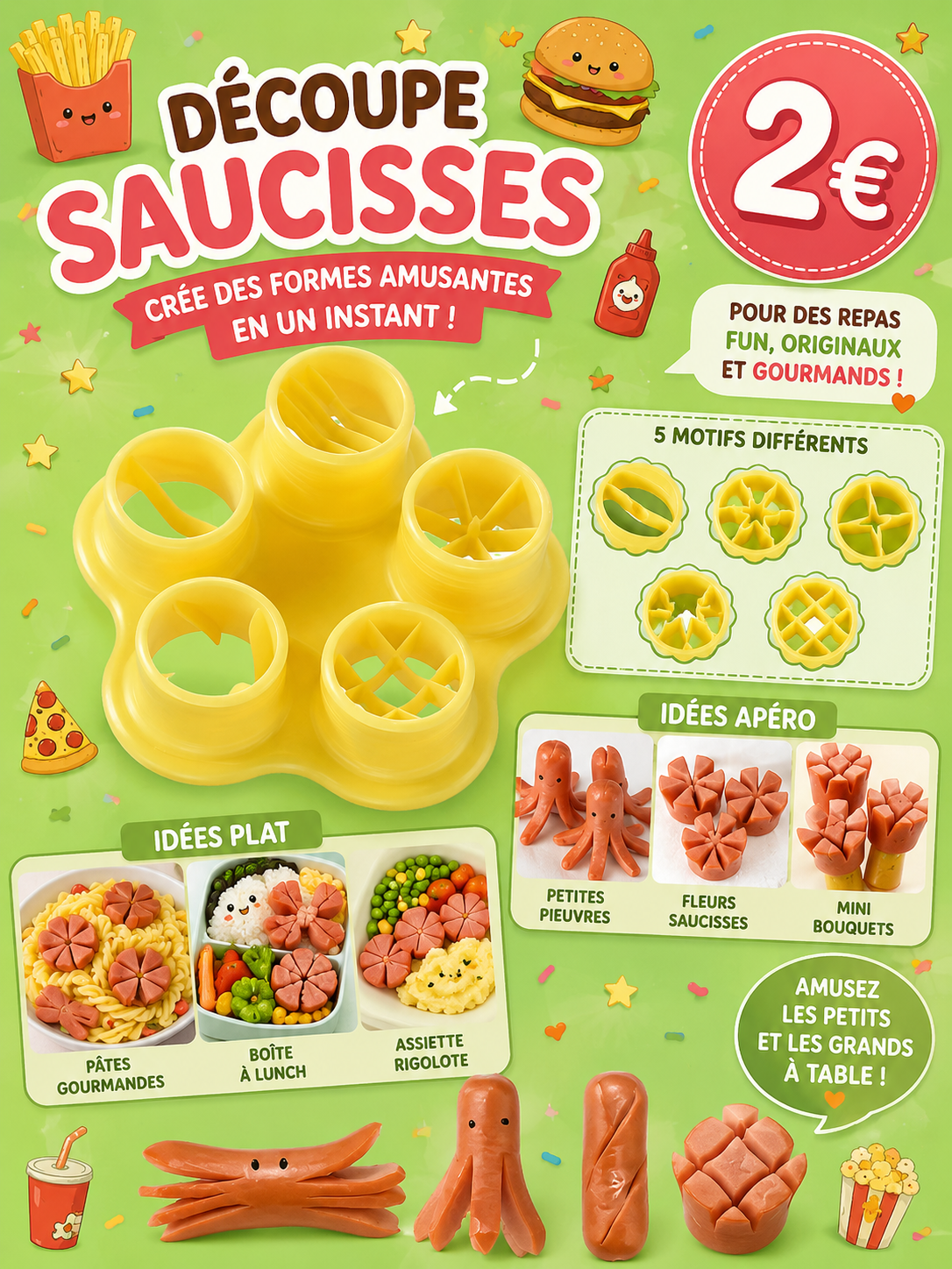 Outil découpe saucisses 5 formes différentes