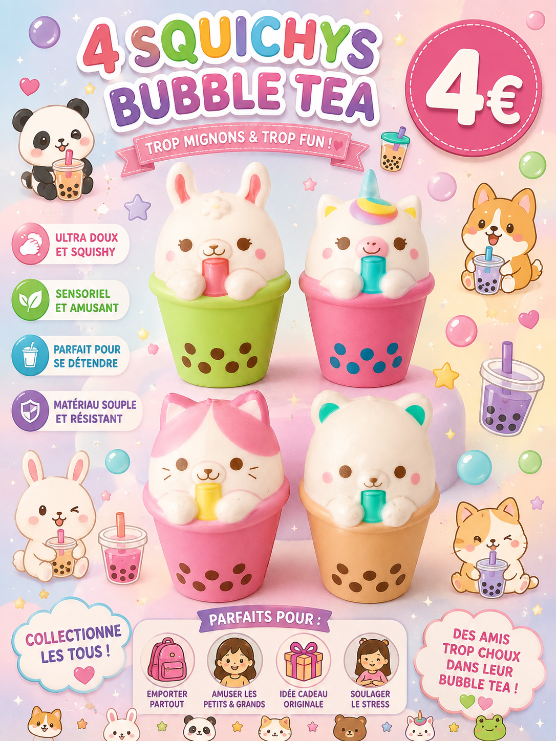 4 Squishys Bubble tea