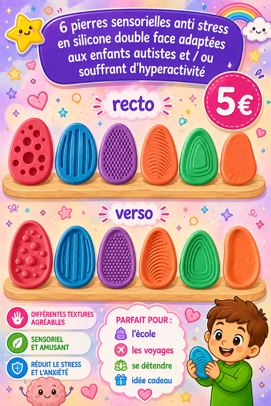 6 Pierres Sensorielles anti stress en silicone
