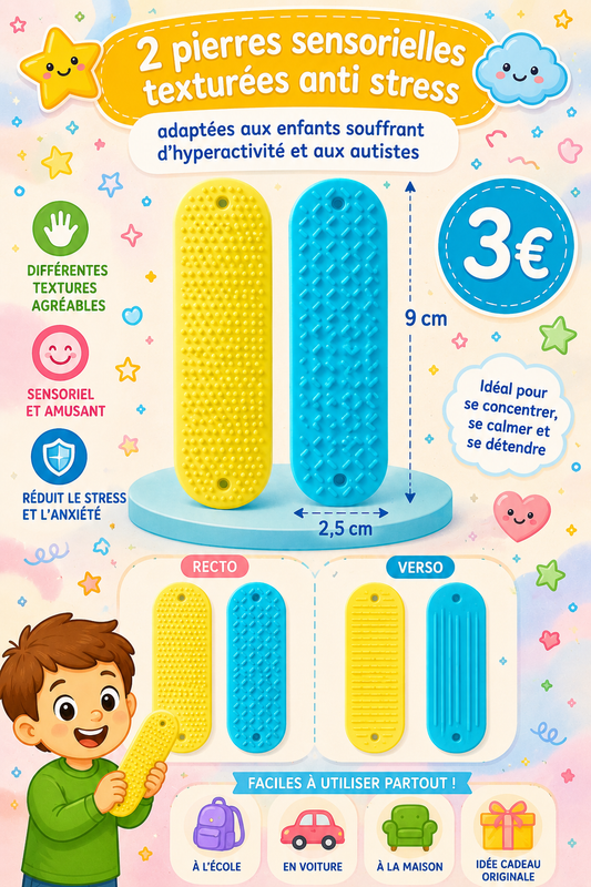 2 Pierres sensorielles texturées anti stress en silicone
