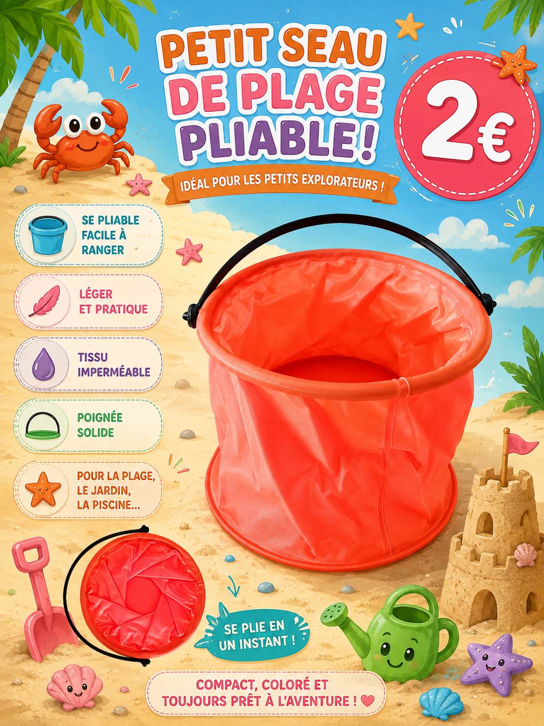 Seau de plage pliable