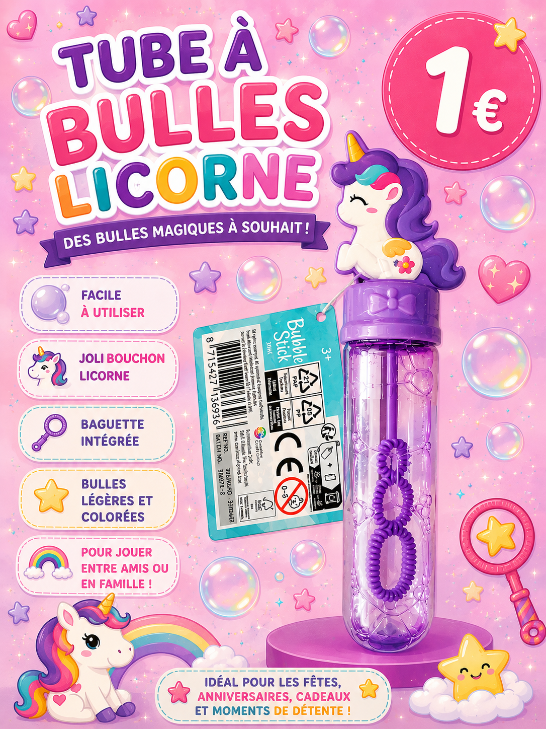 Tube à bulles de savon - Licorne