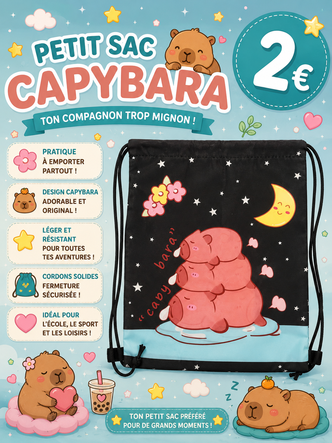 Sac à dos à cordons Capybara