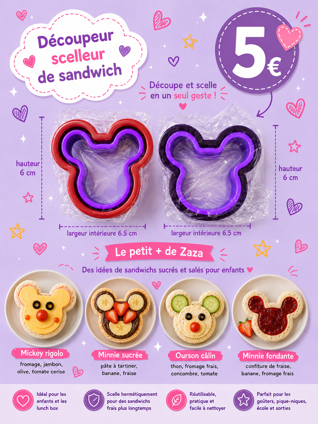 Découpeur scelleur de sandwich Mickey / Minnie
