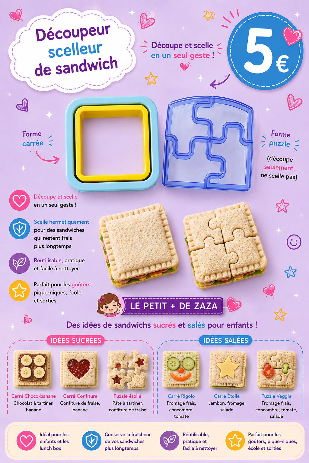 2 découpeurs scelleurs de sandwich ( carré + puzzle )