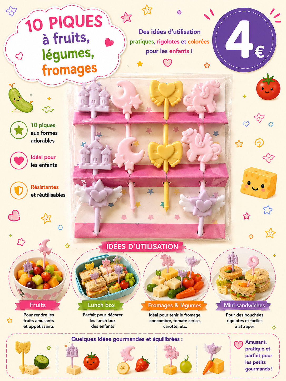 10 piques fruits / légumes / fromages lunch box