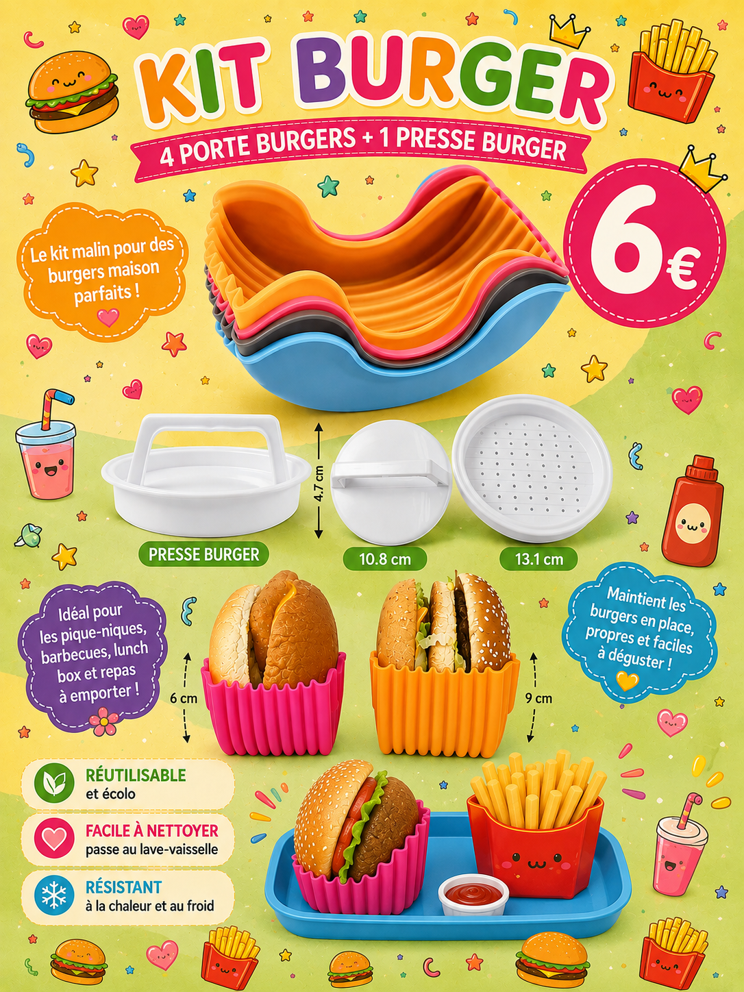 P'tit kit Hamburger - 4 porte burger + 1 presse burger