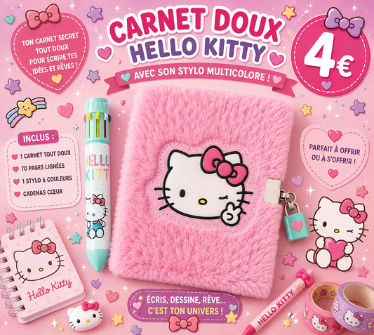 Carnet de notes Hello Kitty avec couverture en peluche