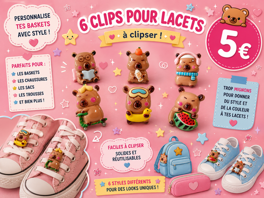 6 charms pour lacets à clipser - Capybara