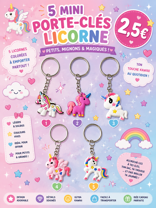 5 petits porte clés Licorne 🦄