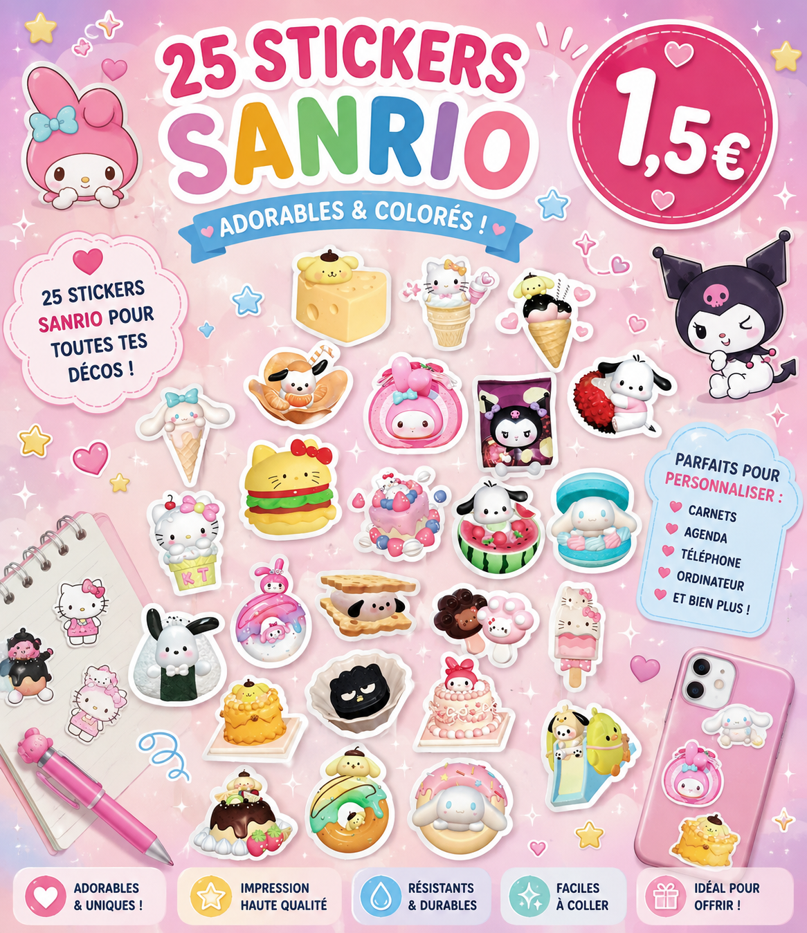 25 stickers Sanrio Hello kitty and friends