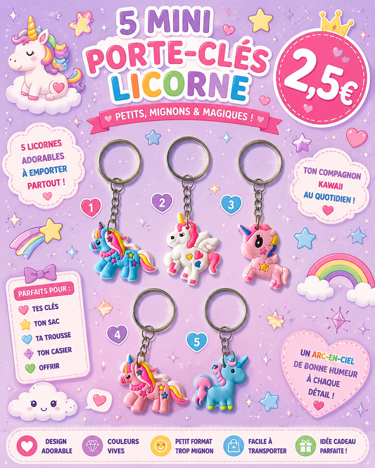 5 petits porte clés Licorne 🦄