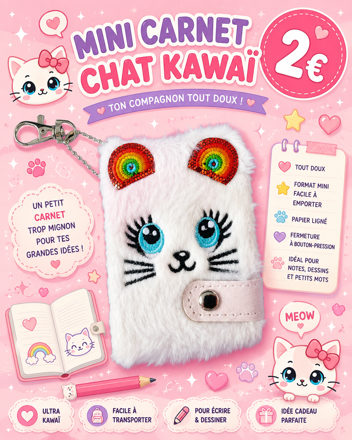 Petit carnet tête de chat