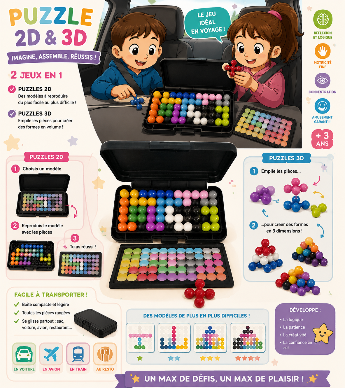Jeu de logique 2D & 3D , 200 défis