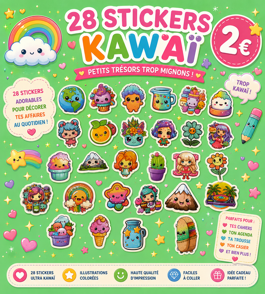 28 stickers Kawaï