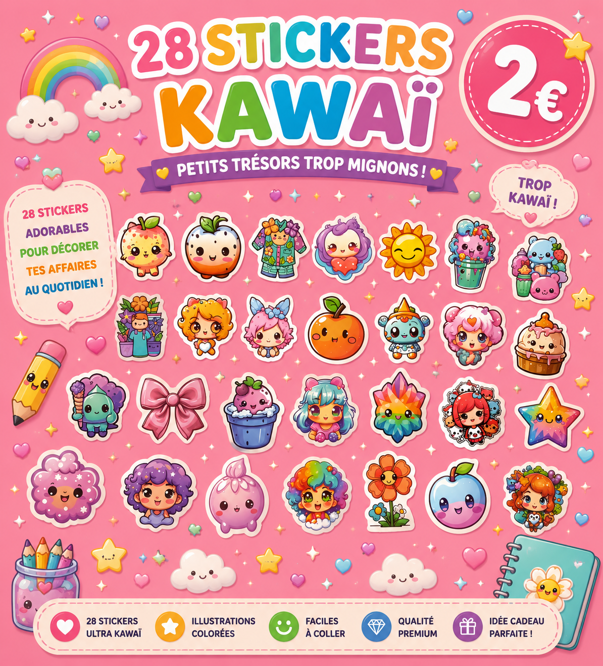 28 stickers Kawaï