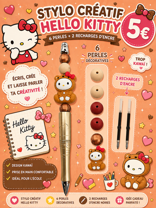 Stylo créatif Hello Kitty - 6 perles et 1 figurine + 2 recharges d'encre